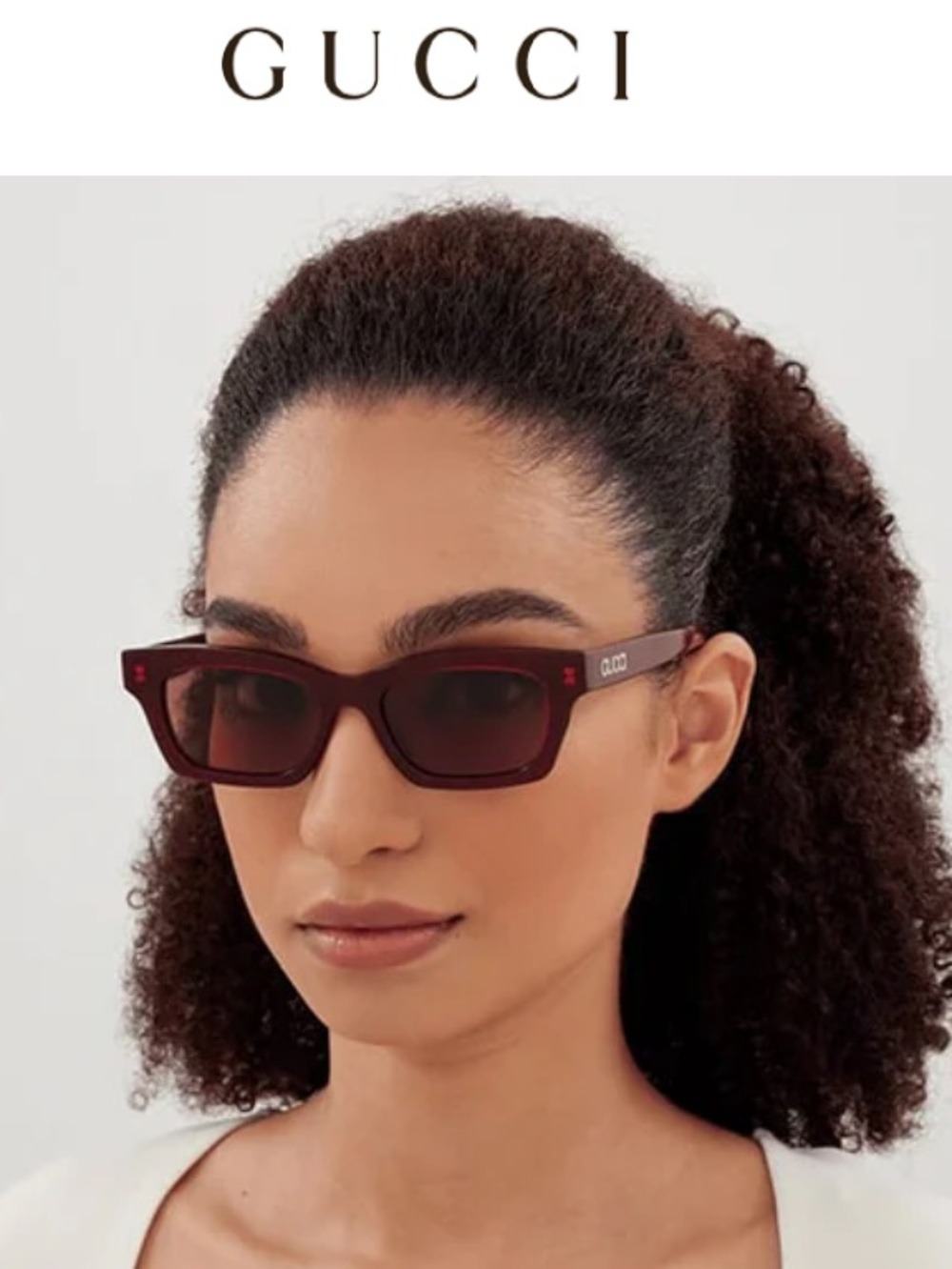 Gucci Burgundy Rectangular Women's Sunglasses